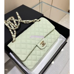 Replica Chanel 23C New CF 1112 Classic Flap Bag Qulited Grainy Caviar with Light Gold Hardware in Mint (Limited Edition Colour) 2