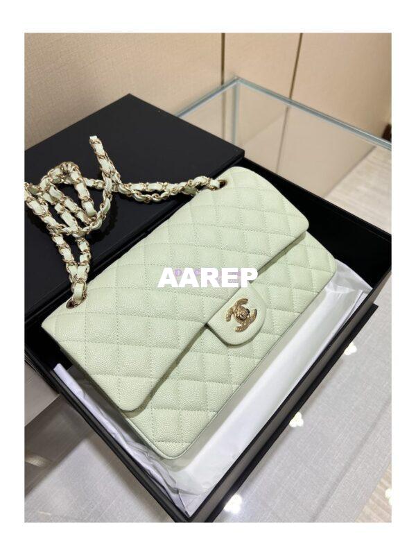 Replica Chanel 23C New CF 1112 Classic Flap Bag Qulited Grainy Caviar with Light Gold Hardware in Mint (Limited Edition Colour) 2