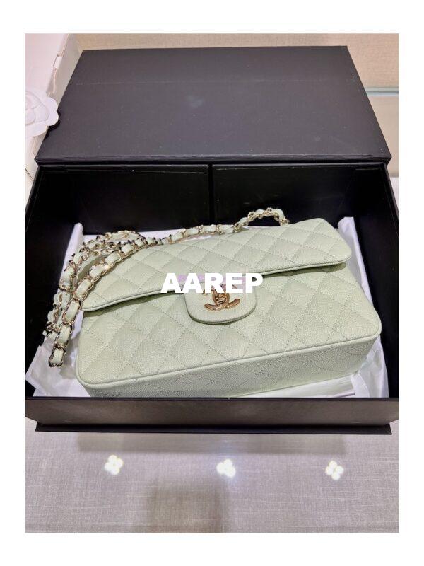 Replica Chanel 23C New CF 1112 Classic Flap Bag Qulited Grainy Caviar with Light Gold Hardware in Mint (Limited Edition Colour) 3