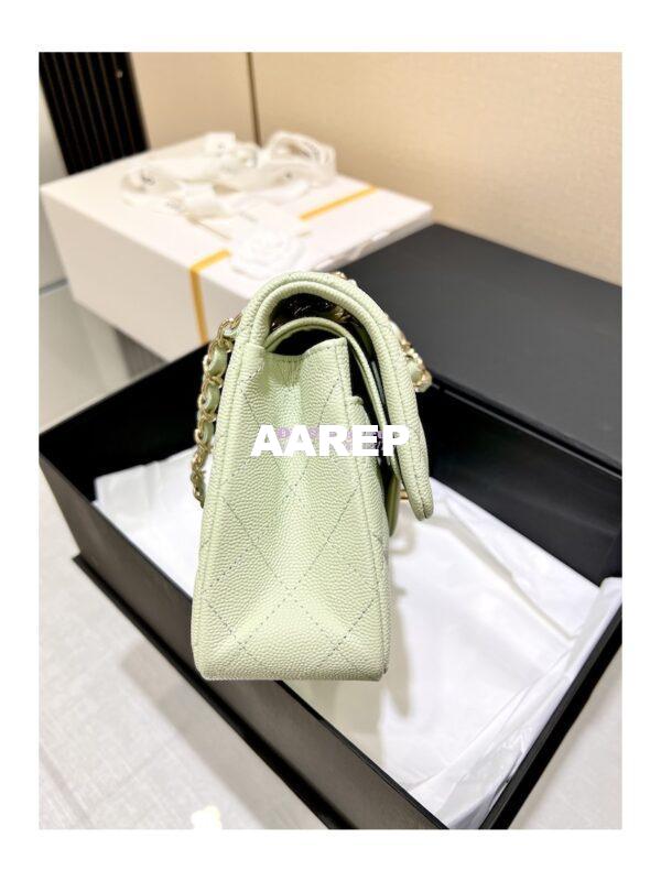 Replica Chanel 23C New CF 1112 Classic Flap Bag Qulited Grainy Caviar with Light Gold Hardware in Mint (Limited Edition Colour) 4