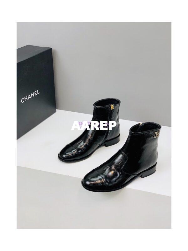 Replica Chanel Ankle Boots Shiny Calfskin G38076 Black 7
