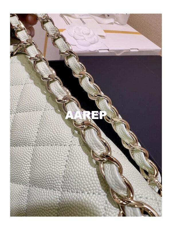 Replica Chanel 23C New CF 1112 Classic Flap Bag Qulited Grainy Caviar with Light Gold Hardware in Mint (Limited Edition Colour) 5