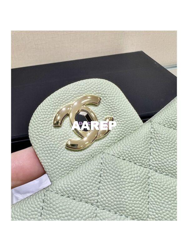 Replica Chanel 23C New CF 1112 Classic Flap Bag Qulited Grainy Caviar with Light Gold Hardware in Mint (Limited Edition Colour) 6