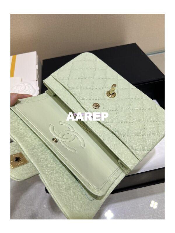 Replica Chanel 23C New CF 1112 Classic Flap Bag Qulited Grainy Caviar with Light Gold Hardware in Mint (Limited Edition Colour) 7