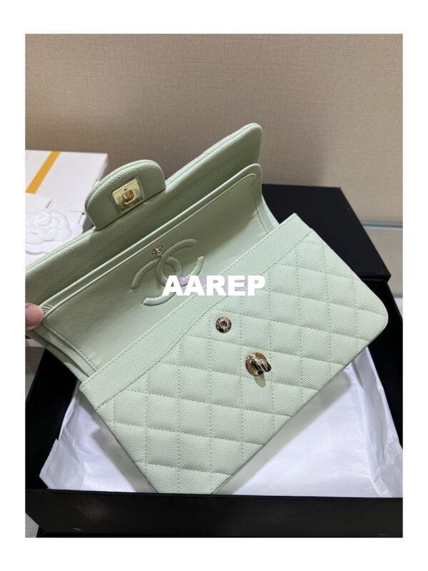 Replica Chanel 23C New CF 1112 Classic Flap Bag Qulited Grainy Caviar with Light Gold Hardware in Mint (Limited Edition Colour) 8