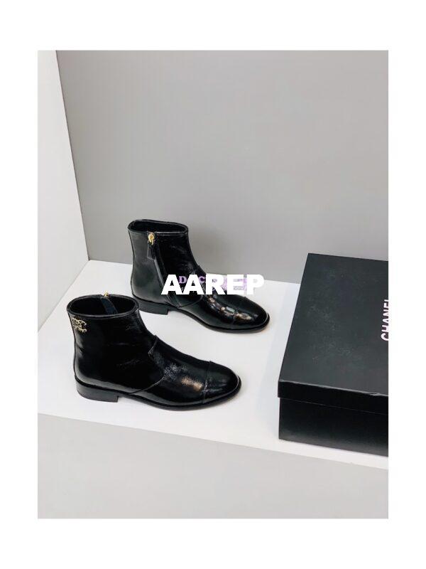 Replica Chanel Ankle Boots Shiny Calfskin G38076 Black 11