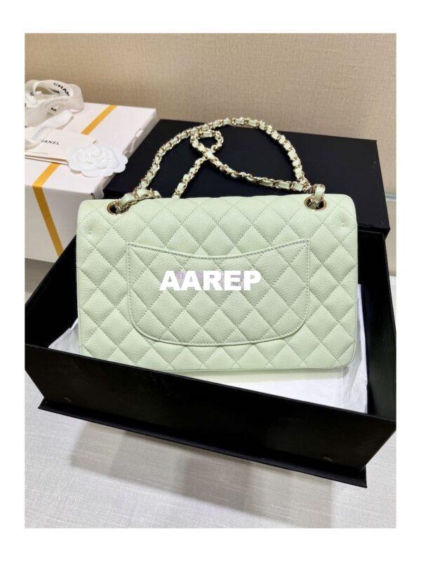 Replica Chanel 23C New CF 1112 Classic Flap Bag Qulited Grainy Caviar with Light Gold Hardware in Mint (Limited Edition Colour) 9