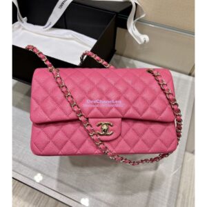 Replica Chanel 23C New CF 1112 Classic Flap Bag Qulited Grainy Caviar with Light Gold Hardware in Pink (Limited Edition Colour)