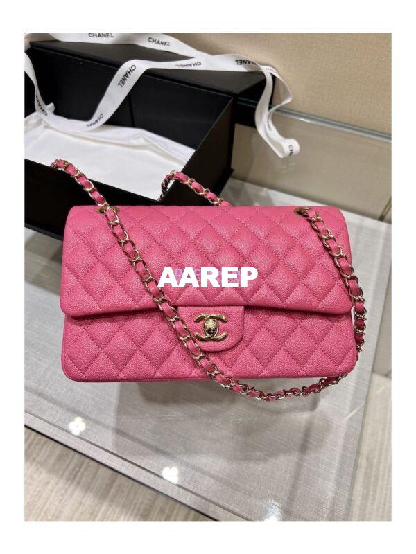Replica Chanel 23C New CF 1112 Classic Flap Bag Qulited Grainy Caviar with Light Gold Hardware in Pink (Limited Edition Colour) 3