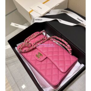 Replica Chanel 23C New CF 1112 Classic Flap Bag Qulited Grainy Caviar with Light Gold Hardware in Pink (Limited Edition Colour) 2