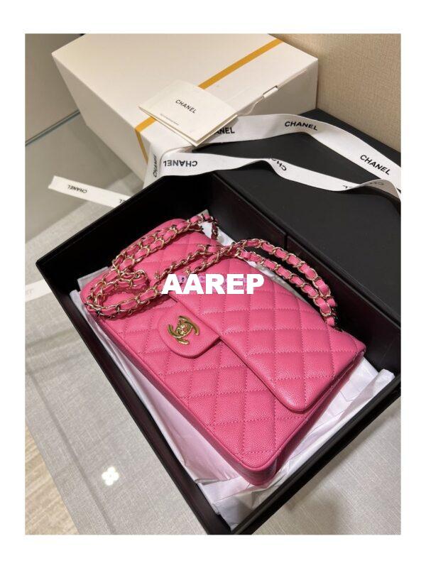 Replica Chanel 23C New CF 1112 Classic Flap Bag Qulited Grainy Caviar with Light Gold Hardware in Pink (Limited Edition Colour) 4