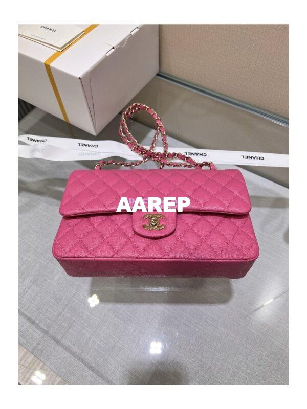Replica Chanel 23C New CF 1112 Classic Flap Bag Qulited Grainy Caviar with Light Gold Hardware in Pink (Limited Edition Colour) 5