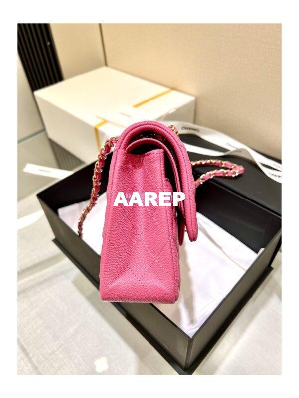 Replica Chanel 23C New CF 1112 Classic Flap Bag Qulited Grainy Caviar with Light Gold Hardware in Pink (Limited Edition Colour) 6