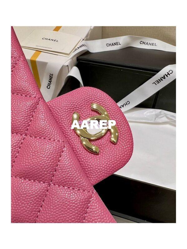 Replica Chanel 23C New CF 1112 Classic Flap Bag Qulited Grainy Caviar with Light Gold Hardware in Pink (Limited Edition Colour) 8
