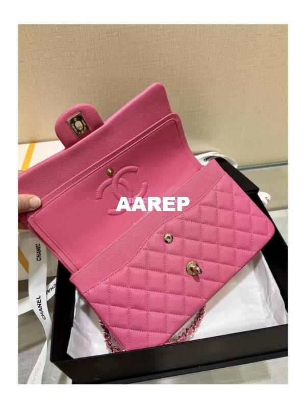 Replica Chanel 23C New CF 1112 Classic Flap Bag Qulited Grainy Caviar with Light Gold Hardware in Pink (Limited Edition Colour) 9