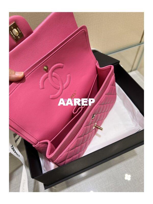 Replica Chanel 23C New CF 1112 Classic Flap Bag Qulited Grainy Caviar with Light Gold Hardware in Pink (Limited Edition Colour) 10