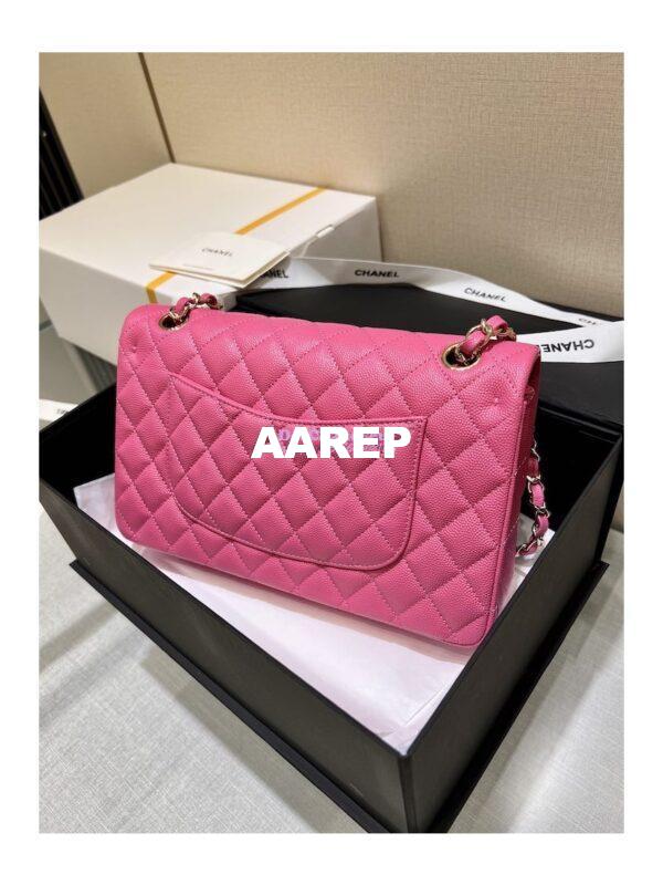 Replica Chanel 23C New CF 1112 Classic Flap Bag Qulited Grainy Caviar with Light Gold Hardware in Pink (Limited Edition Colour) 11