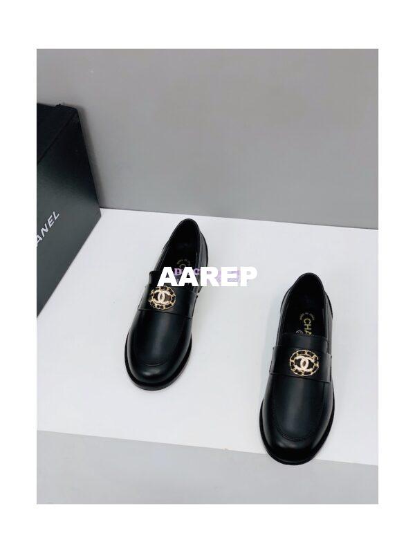 Replica Chanel Calfskin CC Crystals Loafers Calfskin G39606 Black 5