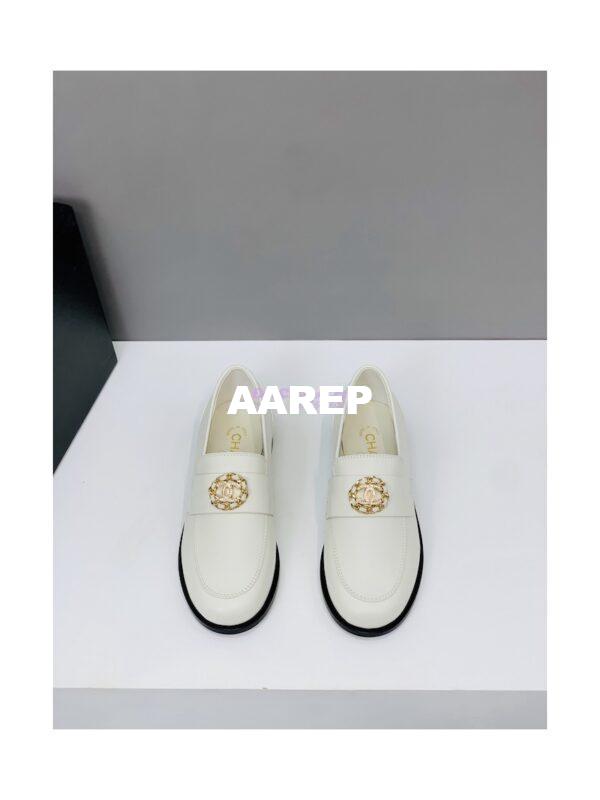 Replica Chanel Calfskin CC Crystals Loafers Calfskin G39606 White
