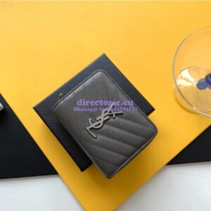 Replica YSL Saint Laurent Monogram compact zip around wallet in grey grain de poudre embossed leather