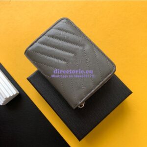 Replica YSL Saint Laurent Monogram compact zip around wallet in grey grain de poudre embossed leather 2