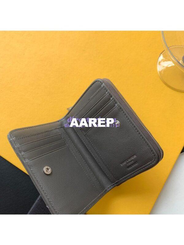 Replica YSL Saint Laurent Monogram compact zip around wallet in grey grain de poudre embossed leather 3