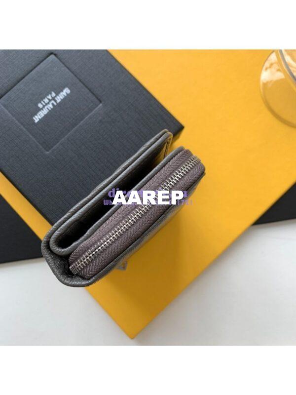 Replica YSL Saint Laurent Monogram compact zip around wallet in grey grain de poudre embossed leather 4
