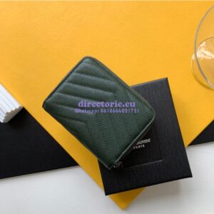Replica YSL Saint Laurent Monogram compact zip around wallet in green grain de poudre embossed leather 2