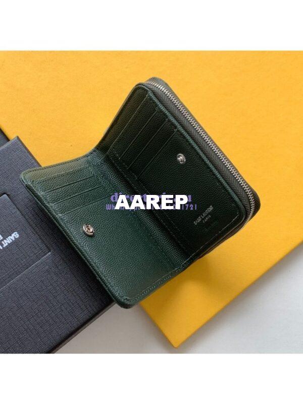 Replica YSL Saint Laurent Monogram compact zip around wallet in green grain de poudre embossed leather 5