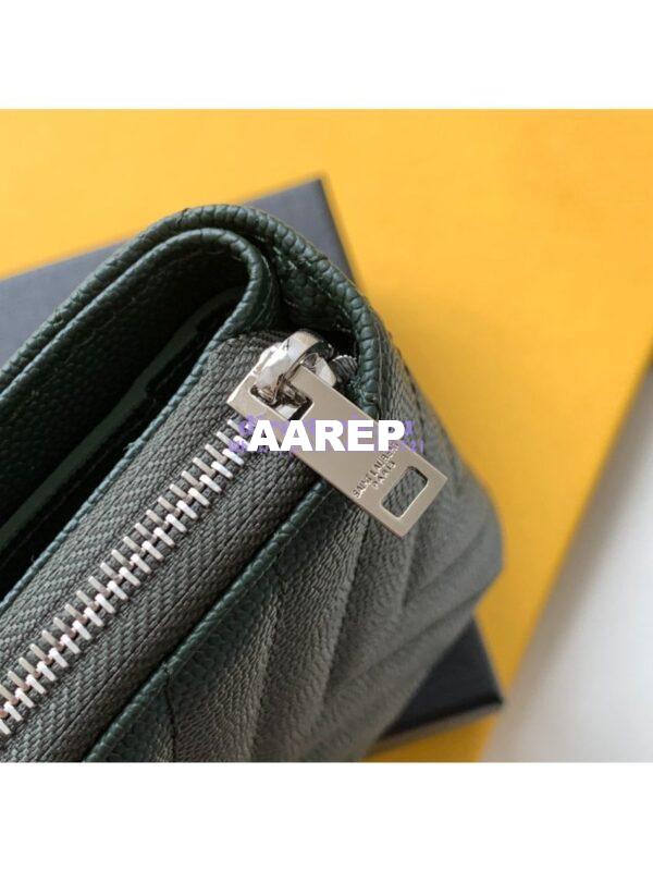 Replica YSL Saint Laurent Monogram compact zip around wallet in green grain de poudre embossed leather 11