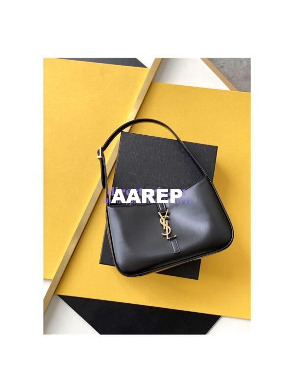Replica YSL Saint Laurent Le 5 à 7 hobo bag in black calfskin smooth leather 3