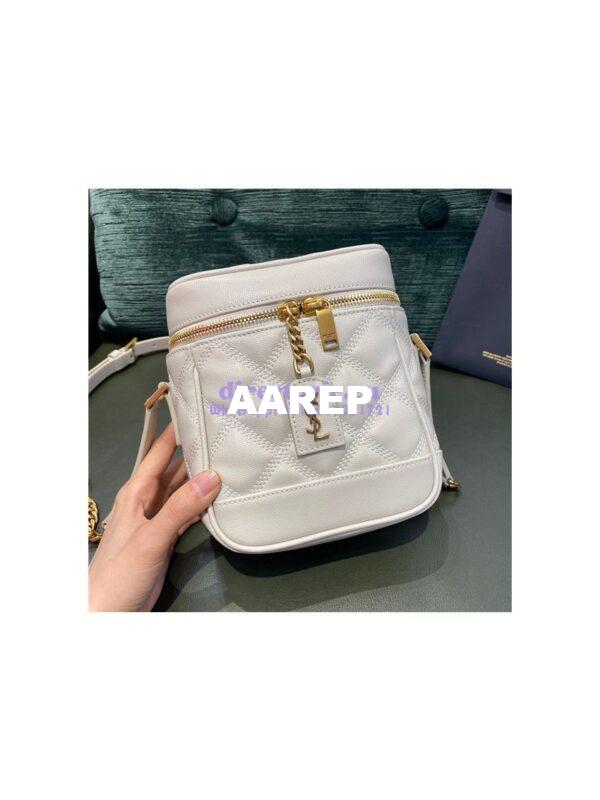 Replica YSL Saint Laurent 80's vanity bag in blanc vintage carré-quilted grain de poudre embossed leather 3