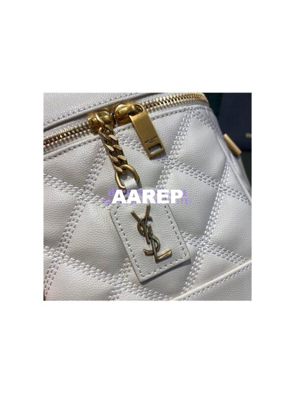Replica YSL Saint Laurent 80's vanity bag in blanc vintage carré-quilted grain de poudre embossed leather 5