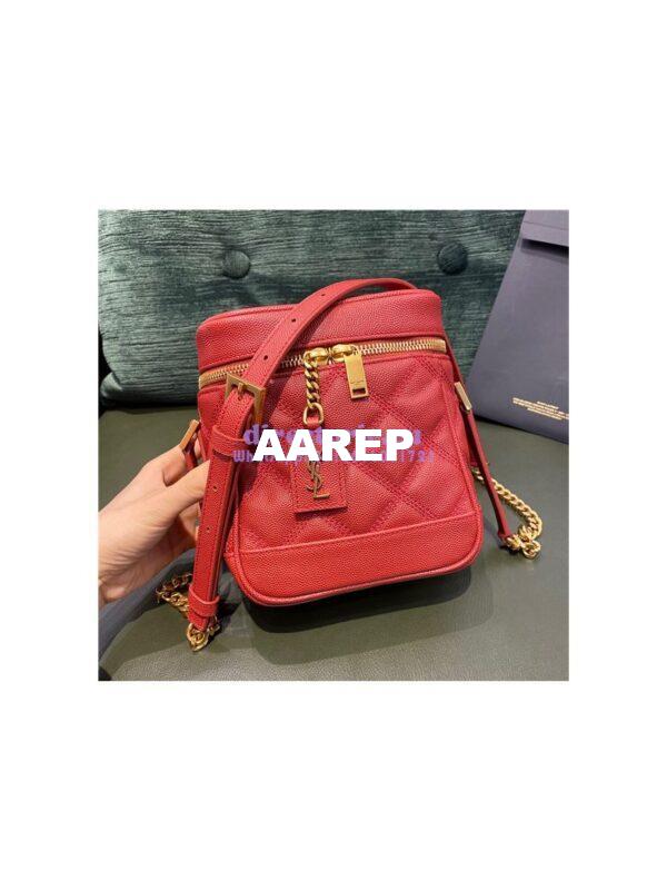 Replica YSL Saint Laurent 80's vanity bag in rouge eros carré-quilted grain de poudre embossed leather 3