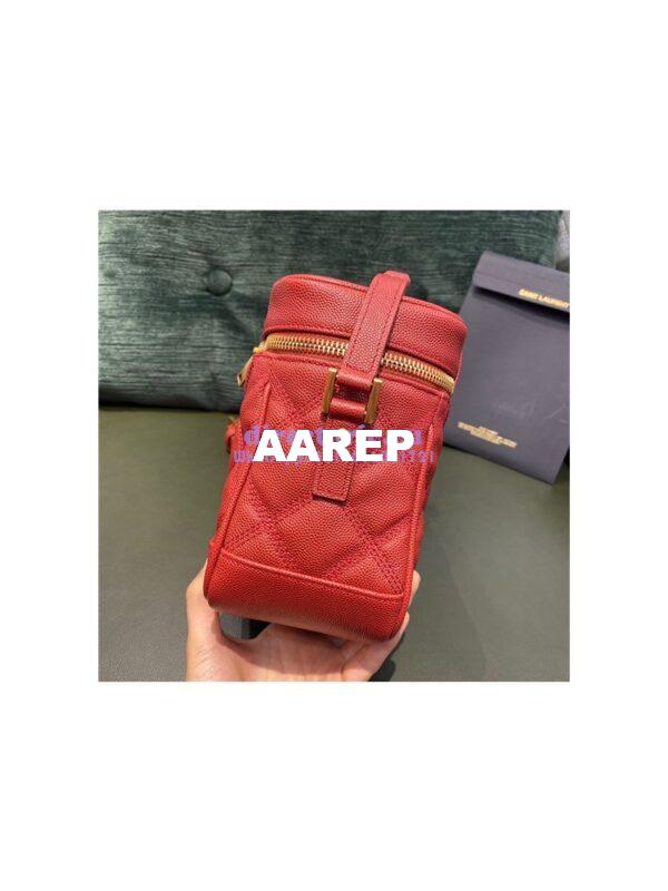 Replica YSL Saint Laurent 80's vanity bag in rouge eros carré-quilted grain de poudre embossed leather 6