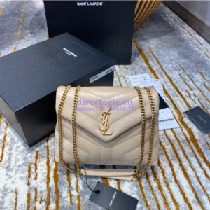 Replica Yves Saint Laurent YSL Loulou Small In Matelassé “Y” Leather in Beige 494699 Gold Hardware