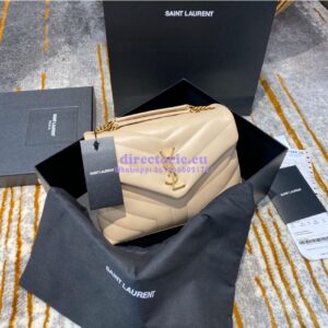 Replica Yves Saint Laurent YSL Loulou Small In Matelassé “Y” Leather in Beige 494699 Gold Hardware 2