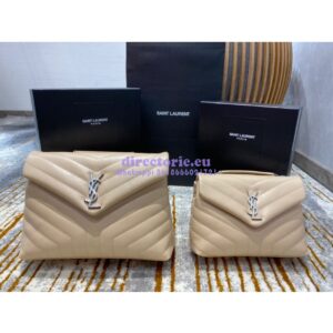 Replica YSL Saint Laurent Medium Loulou Bag In Beige "Y" Matelassé Leather 459749 Silver Hardware