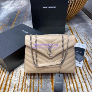 Replica YSL Saint Laurent Medium Loulou Bag In Beige "Y" Matelassé Leather 459749 Silver Hardware 2