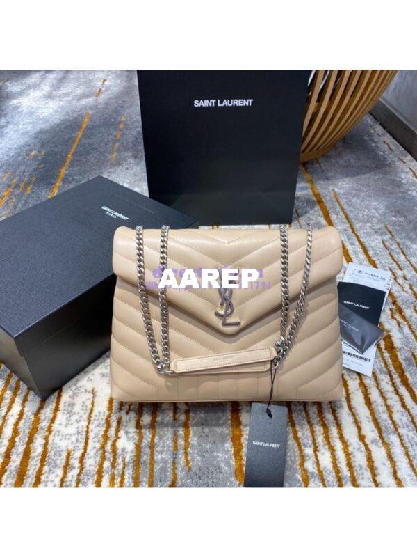 Replica YSL Saint Laurent Medium Loulou Bag In Beige "Y" Matelassé Leather 459749 Silver Hardware 4