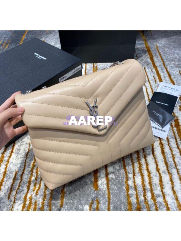 Replica YSL Saint Laurent Medium Loulou Bag In Beige "Y" Matelassé Leather 459749 Silver Hardware 5