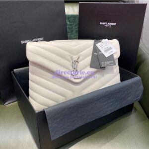 Replica YSL Saint Laurent Medium Loulou Bag In Blanc "Y" Matelassé Leather 459749 Silver Hardware