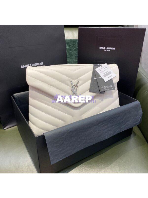 Replica YSL Saint Laurent Medium Loulou Bag In Blanc "Y" Matelassé Leather 459749 Silver Hardware