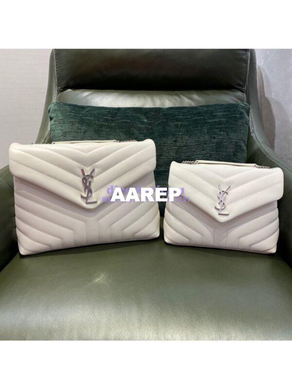Replica YSL Saint Laurent Medium Loulou Bag In Blanc "Y" Matelassé Leather 459749 Silver Hardware 2