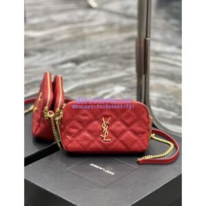 Replica Saint Laurent YSL Becky Double-Zip Pouch in Quilted Lambskin 608941 red