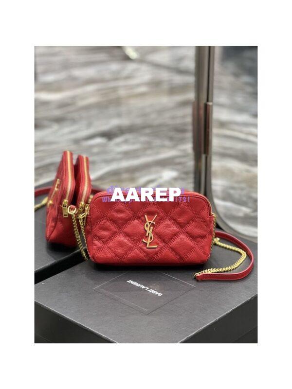 Replica Saint Laurent YSL Becky Double-Zip Pouch in Quilted Lambskin 608941 red 3