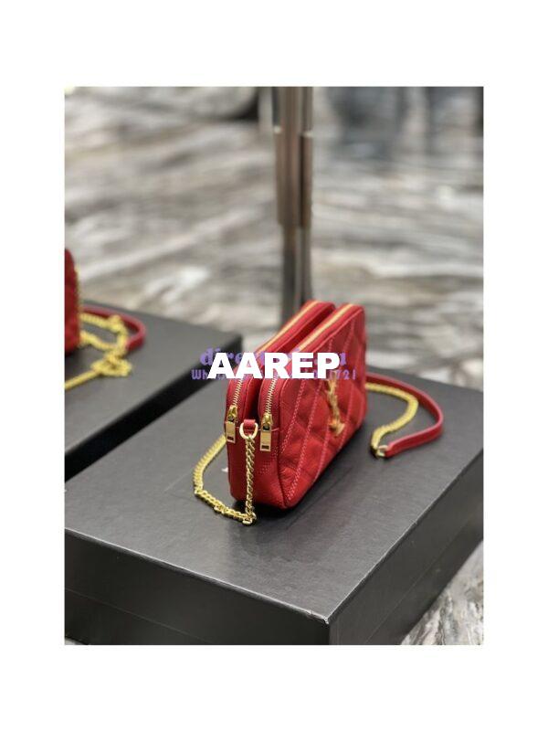 Replica Saint Laurent YSL Becky Double-Zip Pouch in Quilted Lambskin 608941 red 4