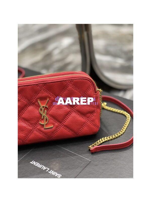 Replica Saint Laurent YSL Becky Double-Zip Pouch in Quilted Lambskin 608941 red 5
