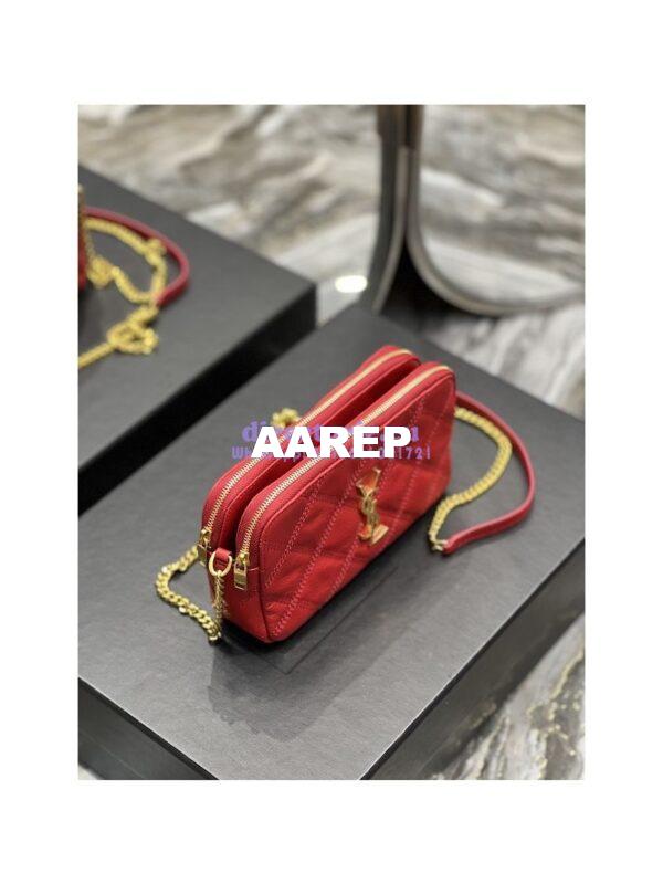 Replica Saint Laurent YSL Becky Double-Zip Pouch in Quilted Lambskin 608941 red 6