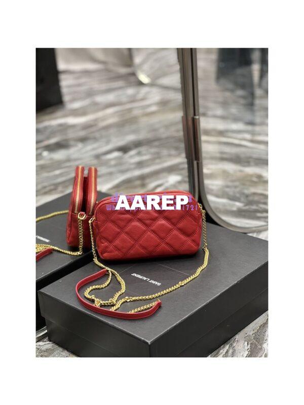 Replica Saint Laurent YSL Becky Double-Zip Pouch in Quilted Lambskin 608941 red 12